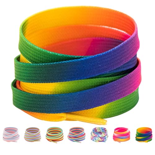 Booyckiy Flat Colorful Shoelaces, 5/16' Rainbow Zebra Pattern Shoe Laces for Sneakers Rainbow 47inch...