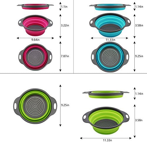 SKERITO Set of 3 Collapsible Kitchen Colander/Strainer, Two 4 One Piece-2 Quart,Perfect for Draining Pasta, Vegetable,Fruits (Green,Blue, Purple), polypropylene