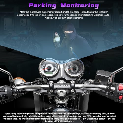 VSYSTO Motorcycle Dash Camera, 5G WiFi High-Speed Video Download, Parking Monitoring, Error Vibration Reminder, Waterproof Starlight Night Vision HD 1080P Front and Rear Camera (Q3LPRO) - Thumbnail 3