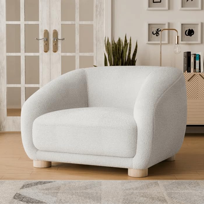 Image of Kaniel Premium Boucle Fabric Sofa for Living Room and Offices (White, Armchair)