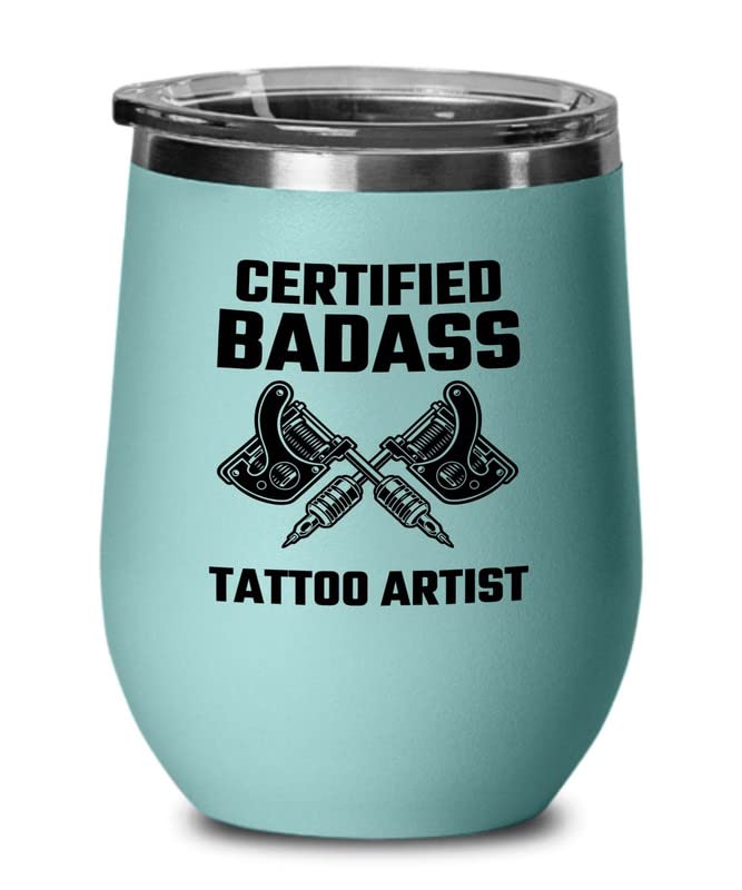 Tattoo Artist Teal Wine Tumbler 12oz - Bdss Tattoo Artist - Tattoo Gifts Tipping Skin Deep Ink Tattoo Lover Tattooing Tattooist
