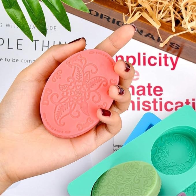 Image of MPR4 Silicone Soap Mold | Multicolor 6 Cavity Rectangle,Oval Shape Soap Moulds for Soap Making | Soap Making Kit | Soap Base Mould for Soap Bar, Resin, Chocolate, Cheesecakes (Multicolor - PK1)