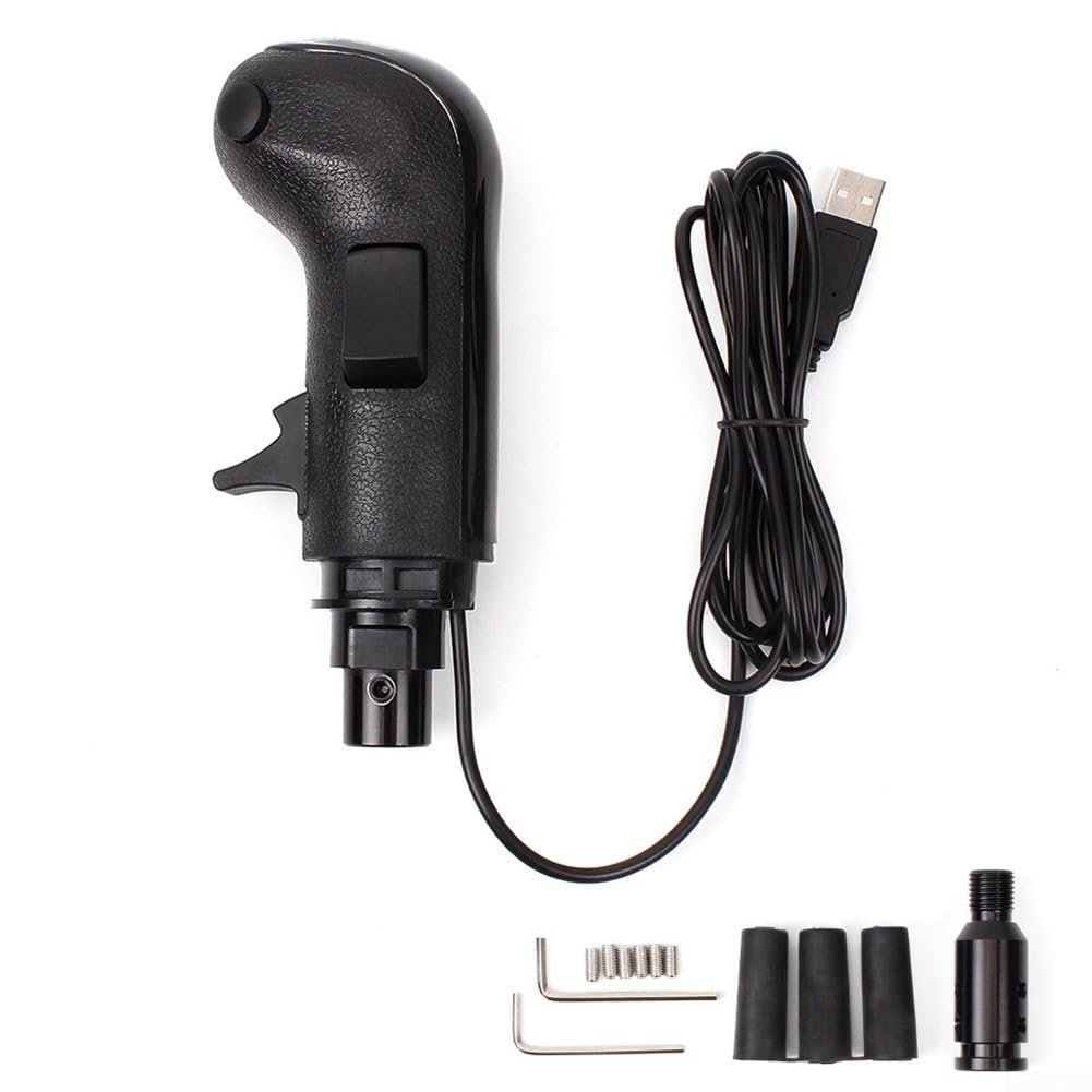 USB 18‑Gang Schaltknauf mit High/Low Range & Splitter – kompatibel mit Logitech G29/G27/G25/G923 Shifter – Plug & Play, nur PC, 3 Funktionstasten, M8/M10/M12 Adapter, für ETS2/ATS, Schwarz