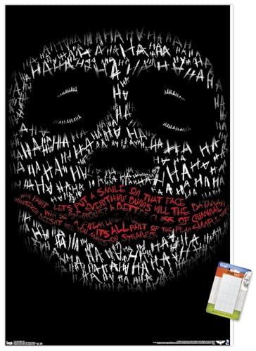 Trends International DC Comics Movie The Dark Knight - The Joker Face In Text Wall Poster, 34L x 22.4W, Premium Poster & Mount Bundle