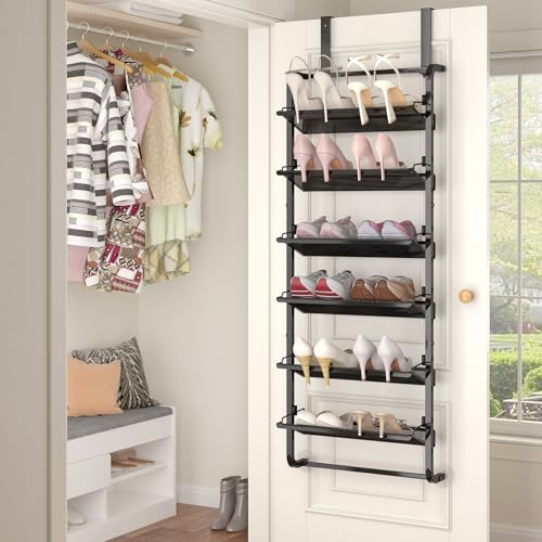 BUKFEN 6-Tier Adjustable Metal Shoe Rack, Over Door & Wall Mount Organizer