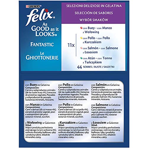Felix Katzennassfutter Gelee Gemischte Vielfalt 44 x 100 g Multipack Premium Portionsbeutel