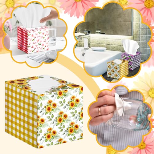 Image of Fourluoo 12 Pack Flower Facial Tissues Cube Face Boxes 600 Sheets 3 Ply | Small Square Floral Plaid Tissues Bulk for Summer Car Bedroom Supplies, Soft Tissues
