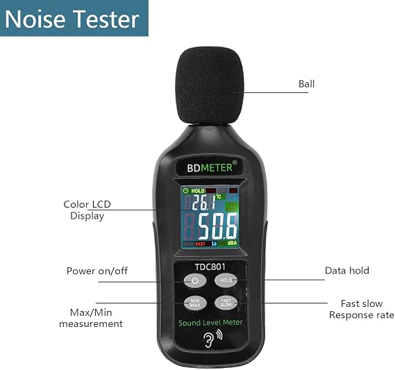 Decibel Meter, 35dB-135dB Handheld Sound Meter Digital Sound Level Meter Reader, LCD Display Noise Meter dB Meter Measuring