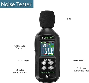 Decibel Meter, 35dB-135dB Handheld Sound Meter Digital Sound Level Meter Reader, LCD Display Noise Meter dB Meter Measuring