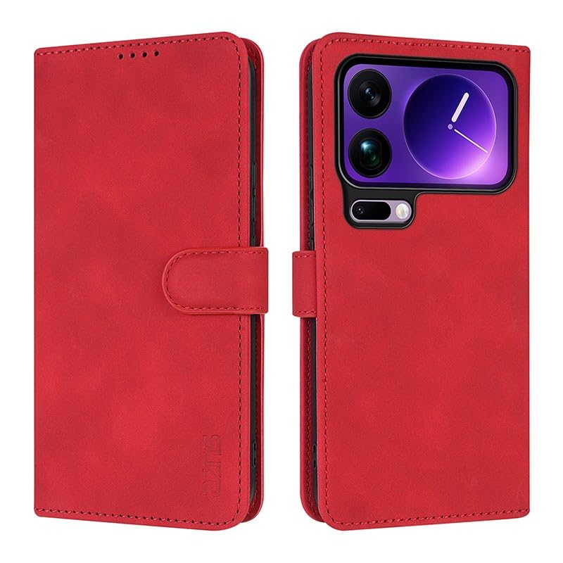 Housse cuir Xiaomi 17 Pro Max rouge étui à rabat aimanté avec porte-carte