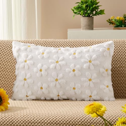 Image of DFXSZ Spring Summer Pillow Covers 12x20 inch Set of 2 White Daisy