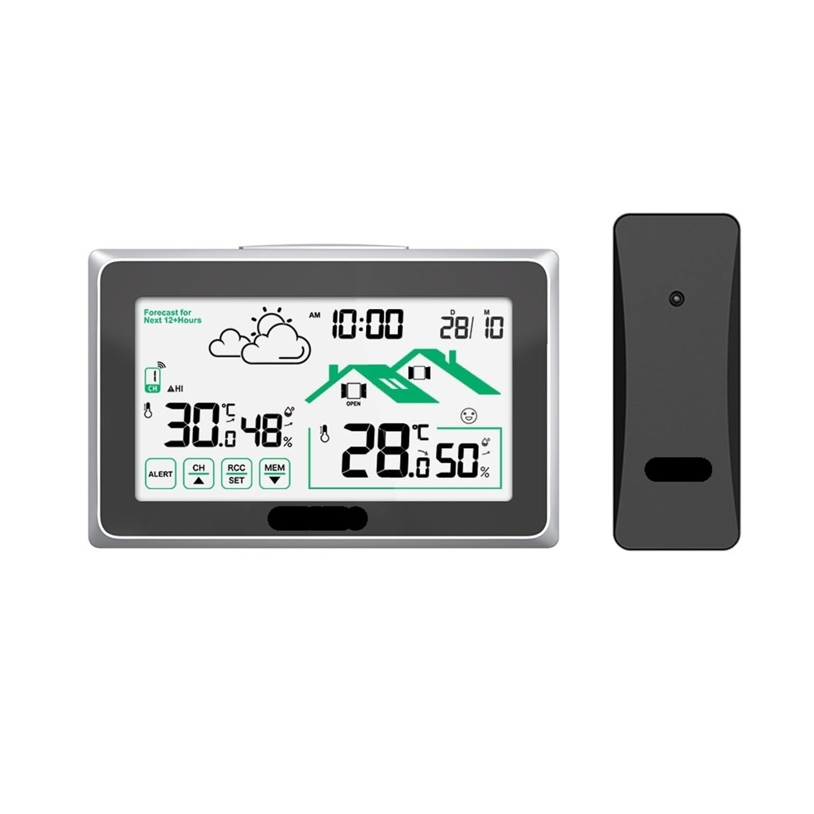 LADFRTYU Atomic Digital Wall Clock Wireless Weather Station Digital Wall Alarm Clock Calendar In/Outdoor Thermometer Hygrometer Trend Forecast Sensor(Black)