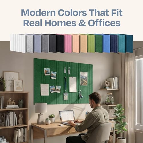 Image of X-Large Cork Board Alternative 12-Pack Felt Bulletin Board Thick and Decorative Pin Board for Home Office Walls 47.24 x 35.43 Inches with 72 Adhesive Tabs - [Dark Green]