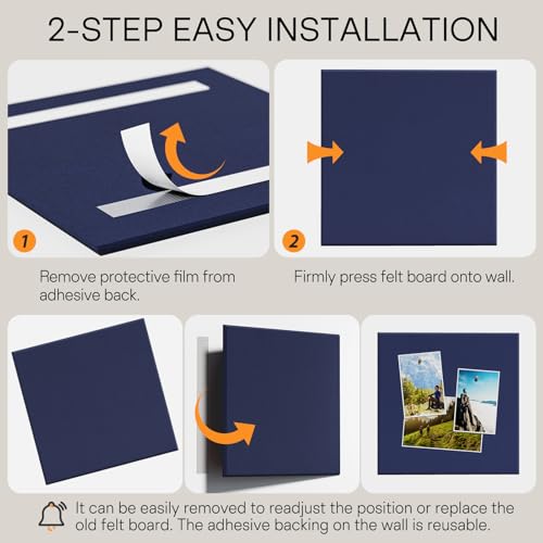 Image of MaxGear Felt Bulletin Board 36 inch x 24 inch, Dark Blue Felt Wall Tiles Push Pins (Pack of 2)