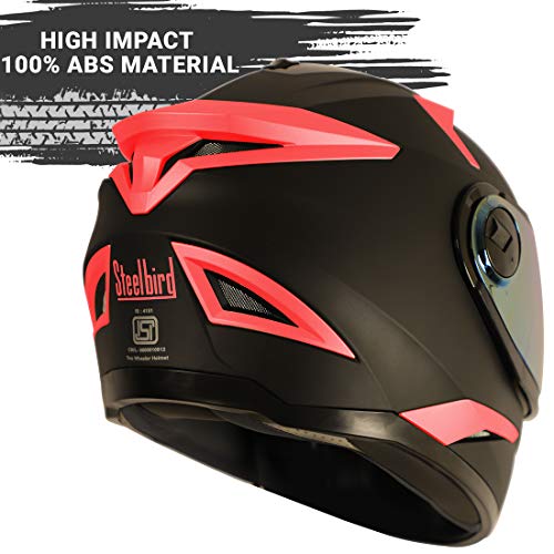 Image of Steelbird 7Wings Robot Opt Fluo Edition ISI Certified Full Face Helmet (Matt Black Watermelon with Chrome Gold Visor, Medium 580 MM)