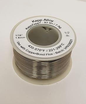KappZapp7 7% Silver Solid core 1/16" 1.6mm Solder for Copper, Brass, Stainless Steel 12 lb Spool