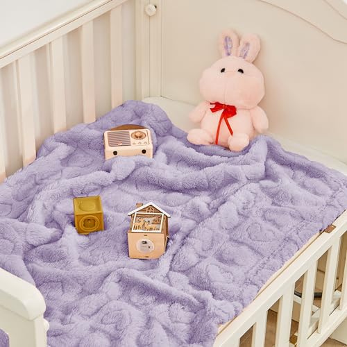 Image of Yurhap Heart Baby Blanket, Love Plush Fleece Baby Blankets for Girls Boys | Soft Sherpa Baby Girl Blanket for Infant Toddler Newborn Gifts, Fluffy Baby Essentials, For Crib Stroller, 30 inchx40 inch, Purple