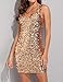 PrettyGuide Women Sexy Deep V Neck Sequin Glitter Bodycon Stretchy Mini Party Dress Gold L