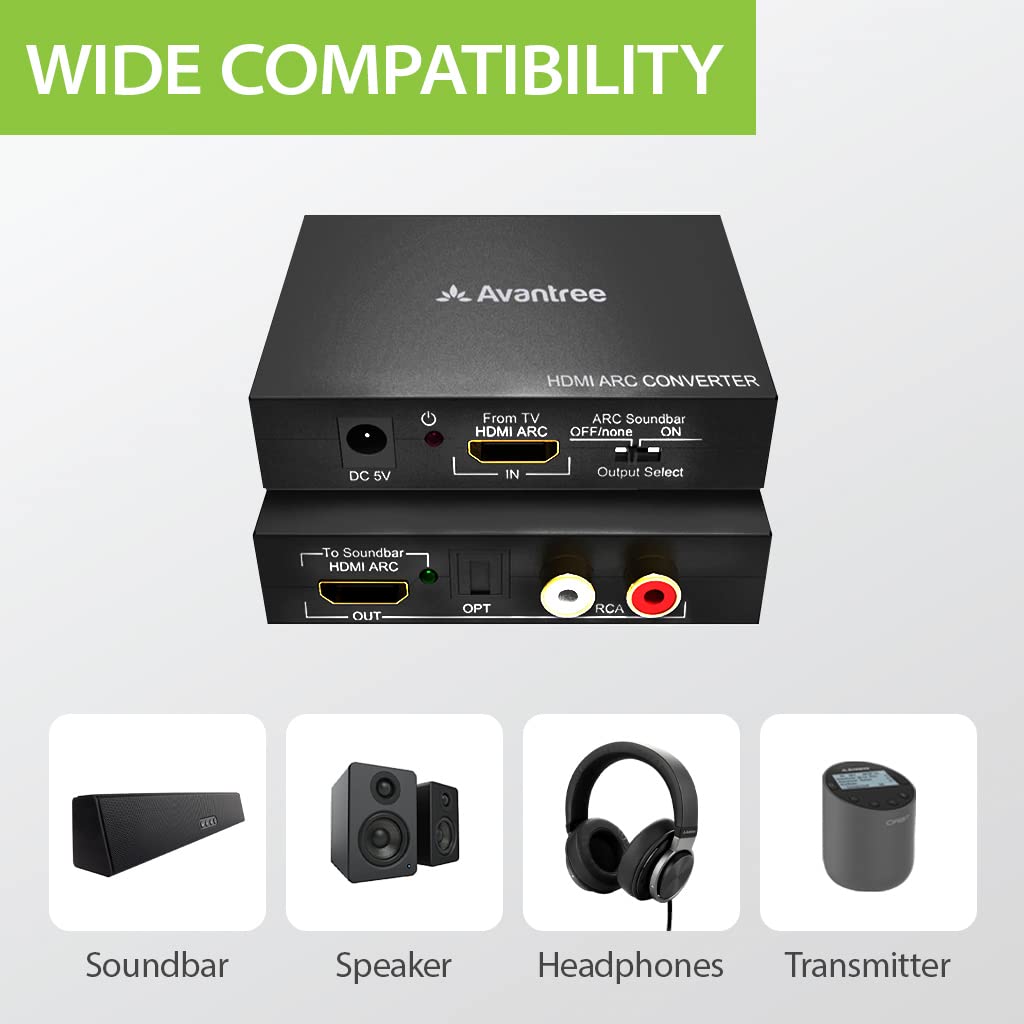 Extracteur Audio HDMI ARC Avantree HAX06 - Sorties Optique & RCA - Bypass Pour Barre De Son + Casques - Compatible Dolby 5.1