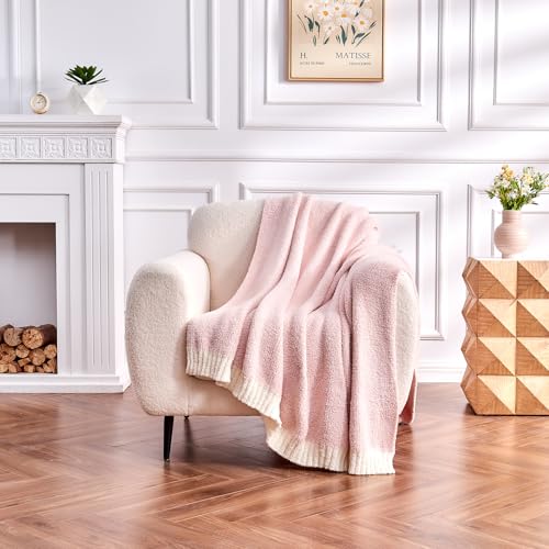 Image of CozeCube Reversible Knitted Throw Blanket, Pink White Melange 60 inchx80 inch