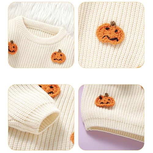 Boys Girls Halloween Sweaters Pumpkin Long Sleeve Round Neck Comfortable Warm Knitted Pullover Tops3
