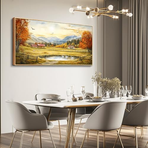 PHAOHUAXM Large Wall Art For Living Room Canvas Wall Decor For Farmhouse Office Decoration Bedroom Ink-Wash Landscape Paintings Wood Framed Printing Dining Room Kitchen Modern Home Decor 24"X48"
