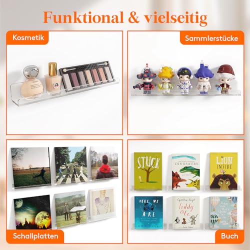 Lifewit Hängeregale für Schallplatten, 4 Pack 30,5CM Vinyl Halter Klar Wandregal Wandhalterung Raumdeko für Buch/Foto/Bild/Makeup im Schlafzimmer, Wohnzimmer, Bad, Kommode, kinderzimmer