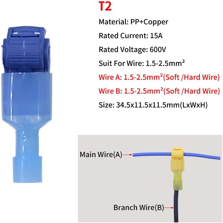 Quick Wiring Clip T Type Stripping Quick Wire Terminal Main Line Branch Fast Crimp Connector Splice Waterproof Set Terminal(9,100 Set - (200 pcs))