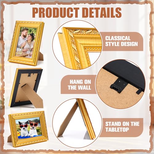 Image of 12 Pcs 4 x 6 Inch Gold Picture Frames Bulk Vintage Antique Ornate Retro Baroque Photo Frames with Backboard for Wall Hanging Tabletop Home Decor Wedding Christmas Display