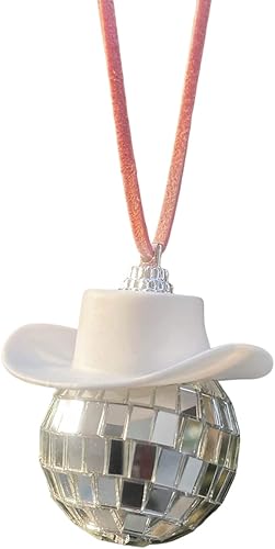 Accesorio de bola de discoteca para automóvil, adorno de espejo de coche de bola de discoteca, sombrero de vaquero de bola de discoteca, decoración
