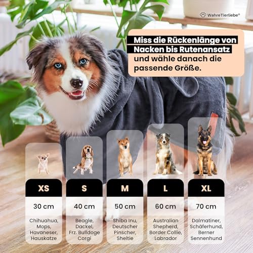 Wahre Tierliebe Hundebademantel waschbar - Trockenes Fell in nur wenigen Minuten - Hundehandtuch als kuscheliger Kälteschutz. Für Große, mittelgroße und kleine Hunde, Bademantel Hund, XL