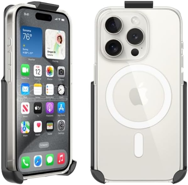 Miniatura 1 de BELTRON Funda con clip para cinturón compatible con Apple Clear Case para iPhone 15 Plus, iPhone 15 Pro Max con MagSafe - Características soporte