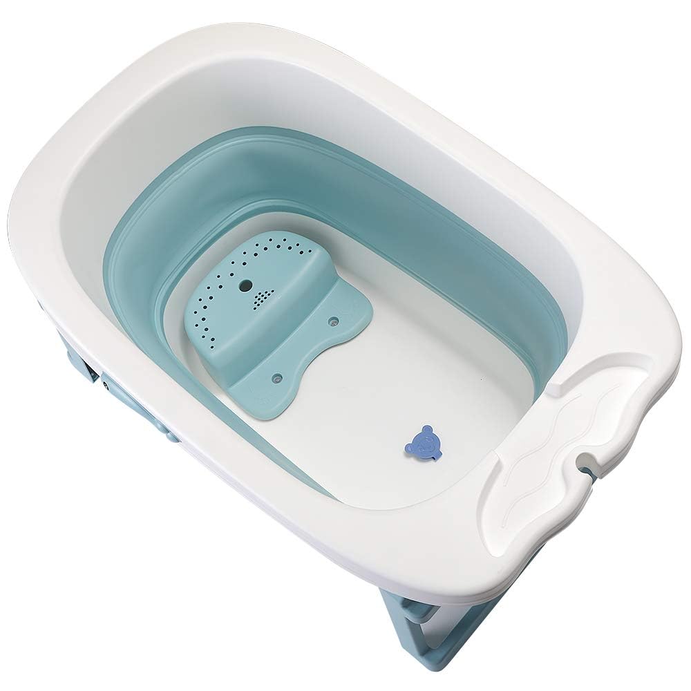 Bañera Bebe, 3 en 1 bañera plegable y antideslizante con mini taburete de ducha y alfombra de ducha, 6 meses a 7 años, carga máxima: 35 kg (azul, 85 x 55 x 47 cm)