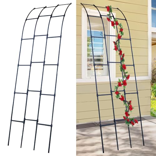 Schwarzer Gartenbogen-Rosenrahmen, wandmontiertes Halbbogen-Stahlspalier für Kletterpflanzen, langlebige Unterstützung für Terrassenrosen im Freien, Gemüse und Weinreben(W90xH350CM(3.0x11.5FT))
