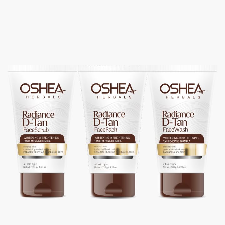 Oshea Herbals Radiance Dtan Combo for Women & Men | Reduces Tan & Uneven Skin Tone | Enriched with Basil & Liquorice Extracts | Combo of Facewash, Scrub & Face Pack (120g Each) | All Skin Types-image-39