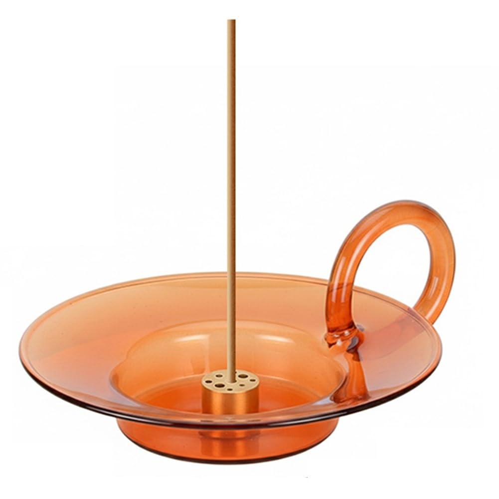 CTRLZS Glass Incense Holder Brass Nine-Hole Incense Stick Holder with Glass Ash Catcher for Meditation Yoga Spa Incense Burner