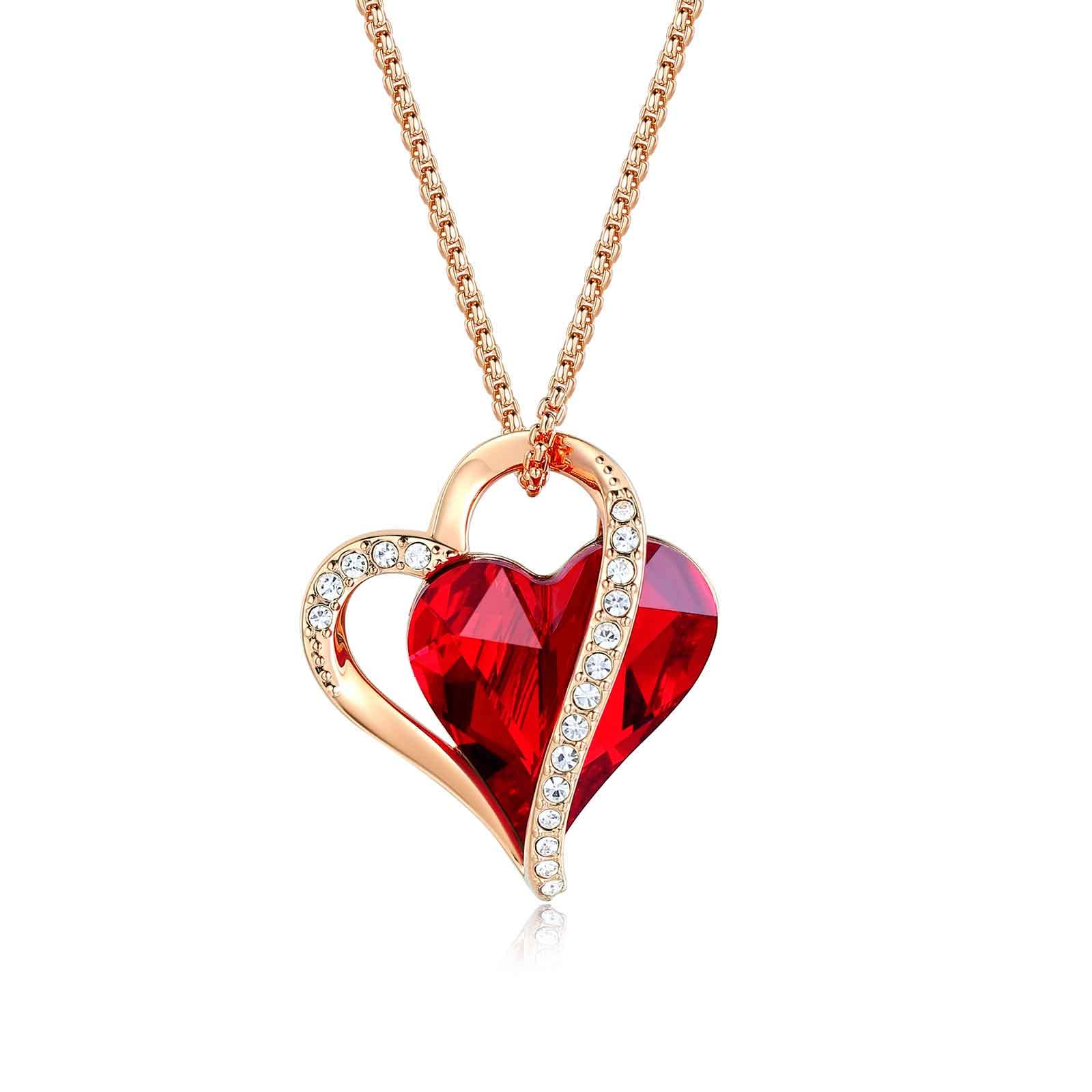 HWX Media Necklace for Women with Red Heart Shaped Crystal, Chain Women with Beautiful Gift Box,Gifts for Girlfriend/ Wife/ Mom in Birthday or Valentine’s day/various Party, Copper