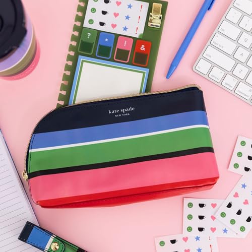 Kate Spade New York Etui na zamek błyskawiczny wypełnione naklejkami i akcesoriami do planowania, zestaw zawiera notatnik, zakładki z naklejkami, czarny długopis i uchwyt, wegańska skórzana torba na