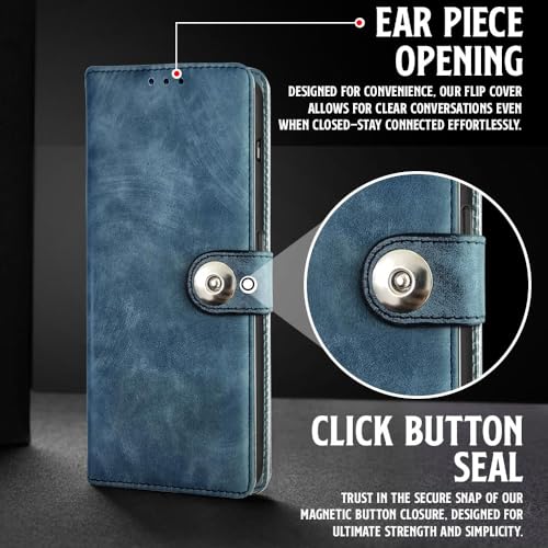 Image of WOW IMAGINE Shock Proof Flip Cover Back Case for 1+ OnePlus 11R 5G (Magnetic Button Flip Case | Wallet Pockets & Stand | Leather Finish | Aquamarine)