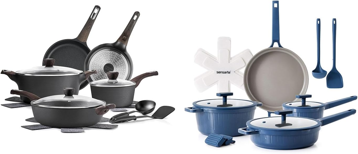 SENSARTE Ceramic Cookware Sets, Pots and Pans Set Non stick, 14-Piece Induction Cookware, 14 Pcs Nonstick Kitchen Cooking Set, w/Frying Pans Set, Saucepans Set