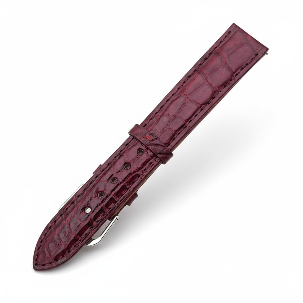 De Santis Cinturino per Orologio in Vera Pelle di Coccodrillo Bordeaux | Misure 16mm, 18mm, 20mm, 22mm | Fibbia in Acciaio Inox | Ricambio Lusso Uomo/Donna