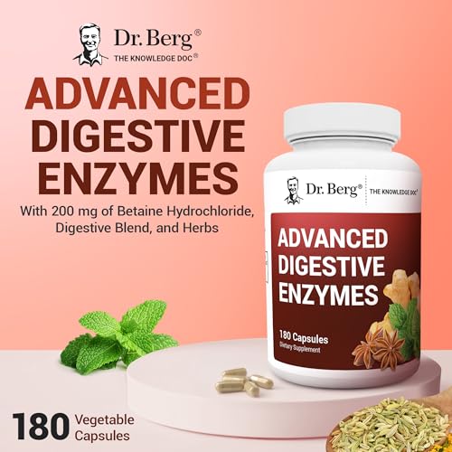 Image of Dr. Berg Advanced Digestive Enzymes with Apple Cider Vinegar - Includes Digestive Health Ingredients Like Betaine Hydrochloride (HCI), Ginger Root & Peppermint Leaf - 180 Capsules