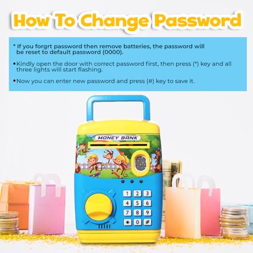 Image of Wembley Finger Print Sensor ATM Piggy Bank for Kids Girl Boys Gullak for Money Bank with Password & Music Auto Scroll Money Saving Box with Coin Cash Slot Gifts for Kids - Blue