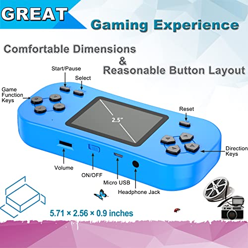 Beijue Retro Handheld Games for Kids Built in 218 Classic Old Style Electronic Game 2.5'' Screen 3.5MM Earphone Jack USB Rechargeable Portable Video Player Children Travel Holiday Entertain (Blue) - Thumbnail 5