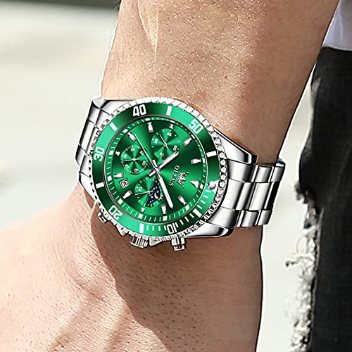 Image of OLEVS Men's Waterproof Watches Stainless Steel Waterproof Chronograph Wrist Watches Luxury Dress White Luminous Big Face Analog Quartz Male Watches