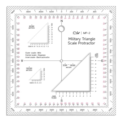 CYA Military Map Protractor Coordinate Scale Map for Land Navigation, Military Style UTM/MGRS Coordinate Scale
