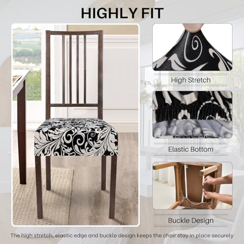 Image of SearchI Dining Chair Seat Covers Set of 4, Stretch Removable Chair Covers for Dining Chairs, Kitchen Chair Covers Protector(Black Flower)