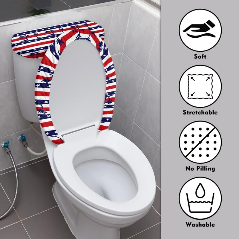 Daulesho Red Blue White Stripes Toilet Lid Cover Stars and Stripes Washable Toilet Tank Replacement Toilet Cover Set Abstract American Flag for Bathroom Home Decor Accessories