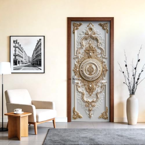 Image of Baroque Gold Door Mural Peel and Stick, 30x79 in Removable