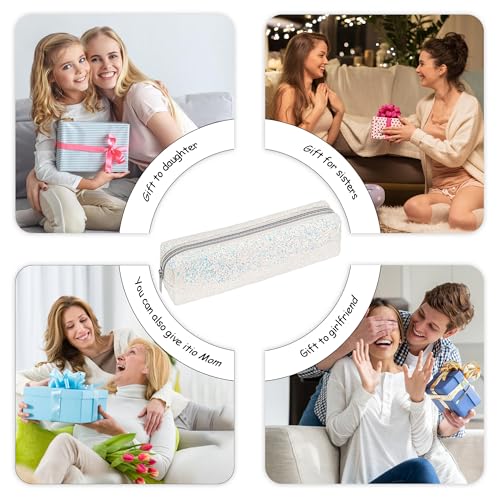 Image of Pencil Box Glitter, Shiny Pencil Case, Stationery Zipper Portable Pencil Case, Stationery Storage Bag, for Daily Study Work (1Pcs) (White)